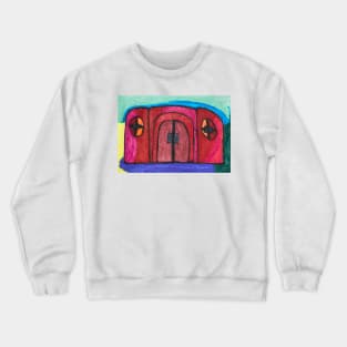 Red House with Blue Sky and Violet, Sand and Green Crewneck Sweatshirt